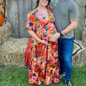 Pinkblush Orange Floral Maxi Dress with Pink, Red & Green Accents